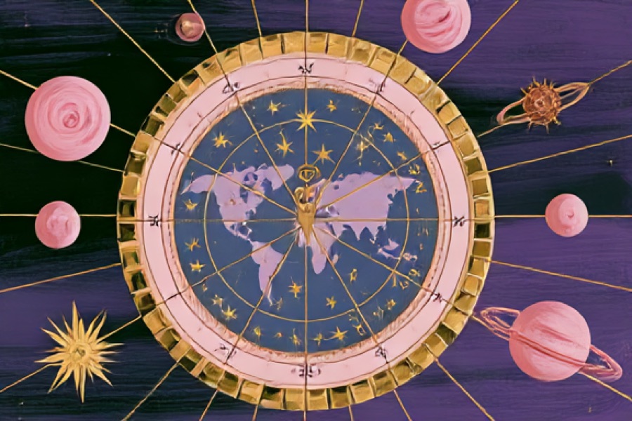 El mapa del mundo cruzado por las líneas planetarias