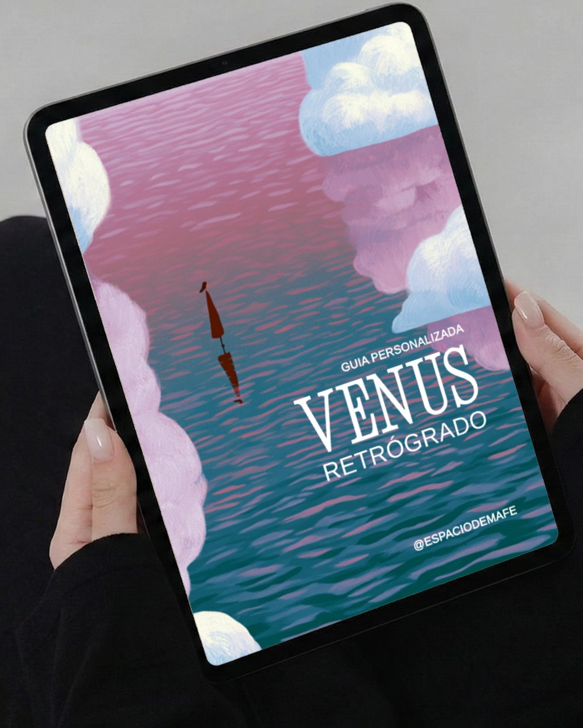 La guía de Venus retrógrado abierta en una tablet